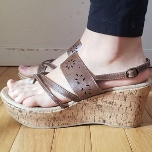 Brown and beige wedge sandles
